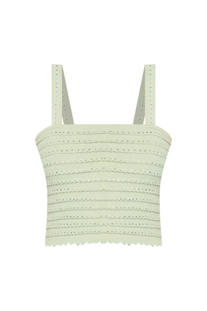 Rhinestone Trim Knit Crop Top in Almond Green
