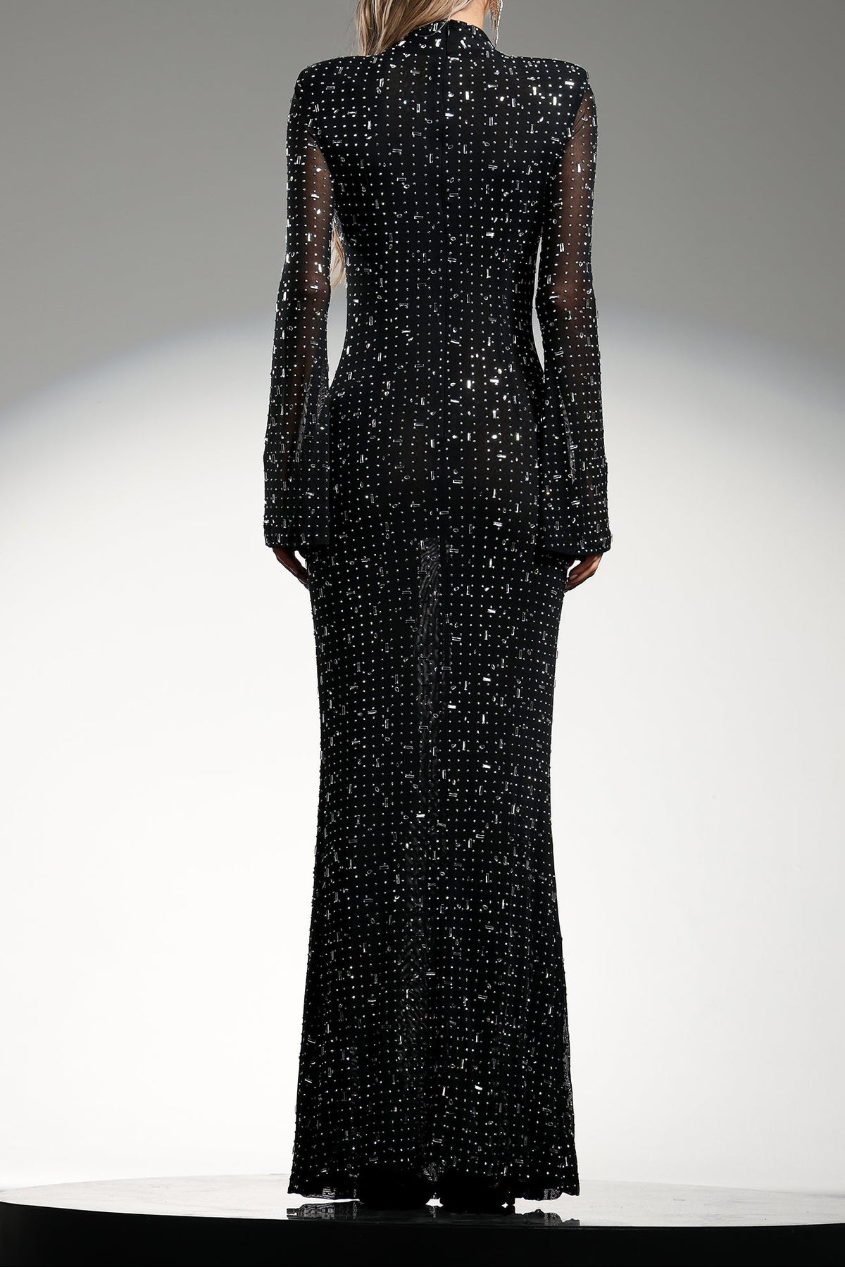 Gilian Long Sleeves High Neck Diamond Maxi Dress