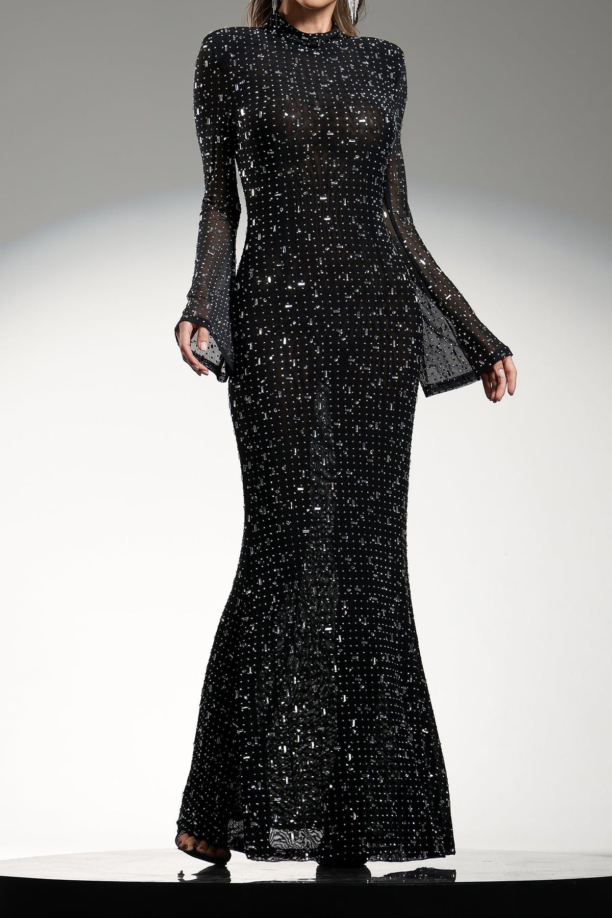Gilian Long Sleeves High Neck Diamond Maxi Dress