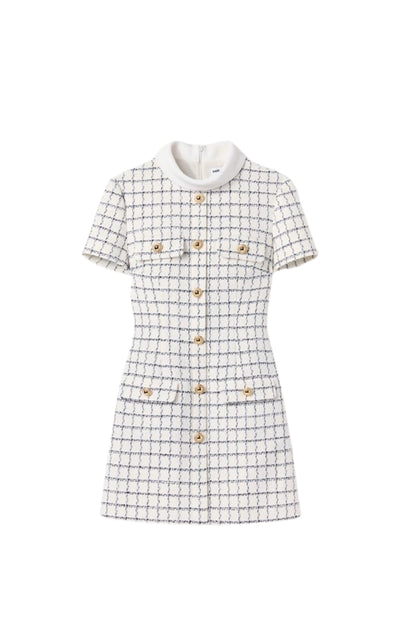 Decorative buttons Check Mini dress in white