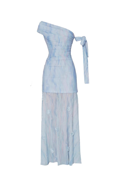 rosalind one-shoulder pleated slim maxi dress in blue