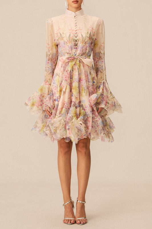 Lana Long Sleeve Chiffon Floral Mini Dress