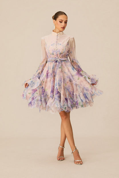Lana Long Sleeve Chiffon Floral Mini Dress