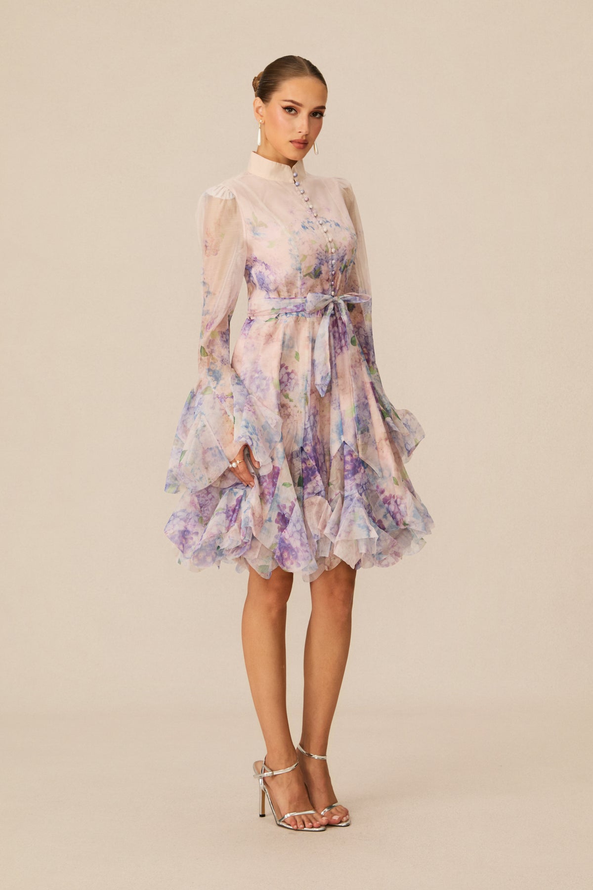 Lana Long Sleeve Chiffon Floral Mini Dress