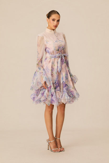 Lana Long Sleeve Chiffon Floral Mini Dress