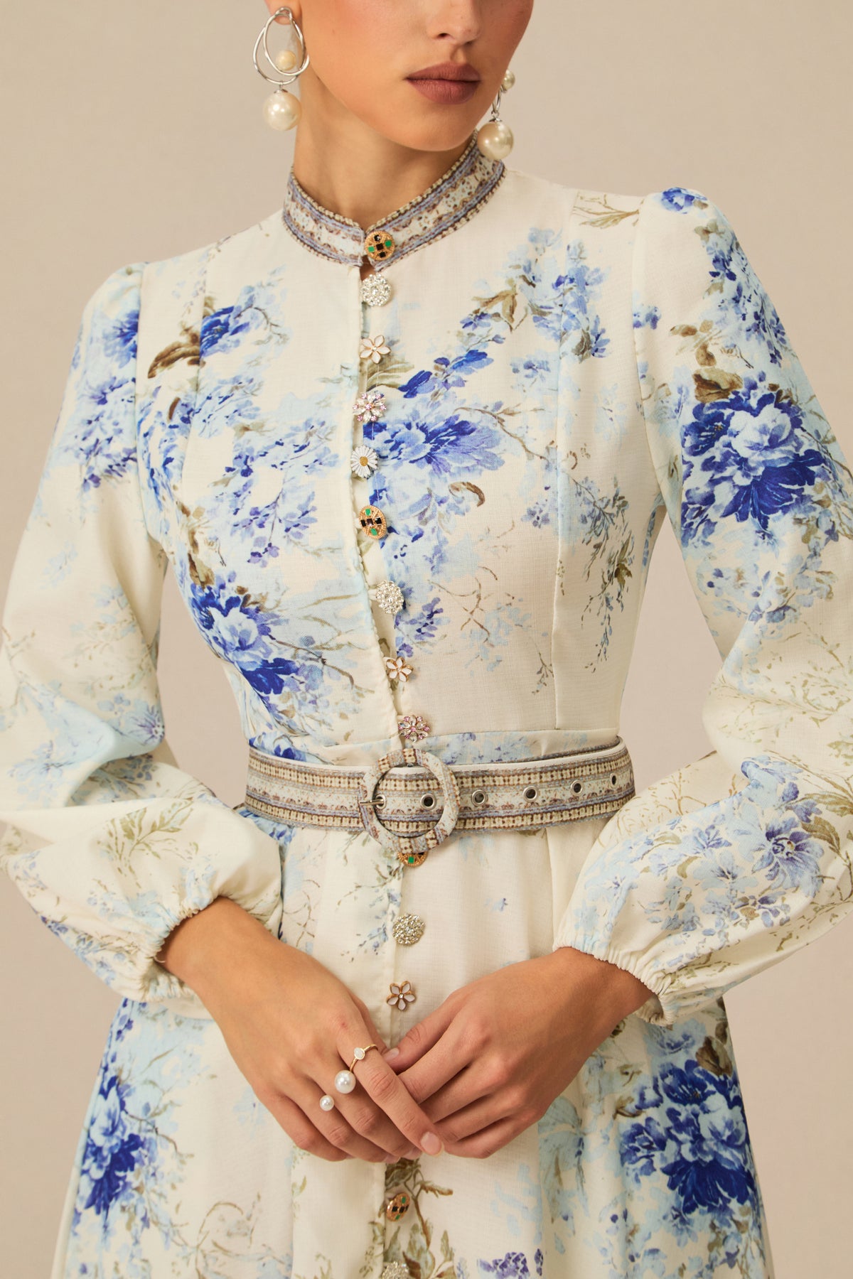 White Floral Print Midi Dress