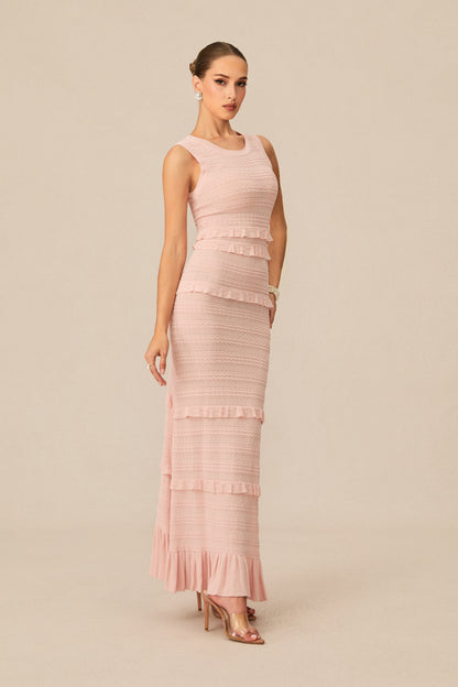 mildred Pink Textured Knit Maxi Dress & Cardigan Set