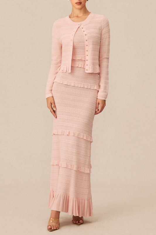 mildred Pink Textured Knit Maxi Dress & Cardigan Set