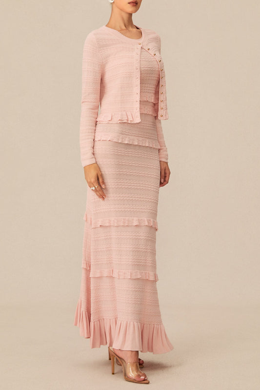 mildred Pink Textured Knit Maxi Dress & Cardigan Set