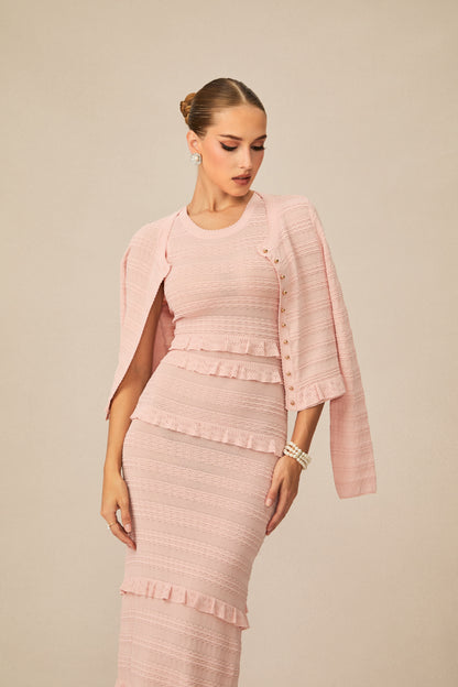 mildred Pink Textured Knit Maxi Dress & Cardigan Set