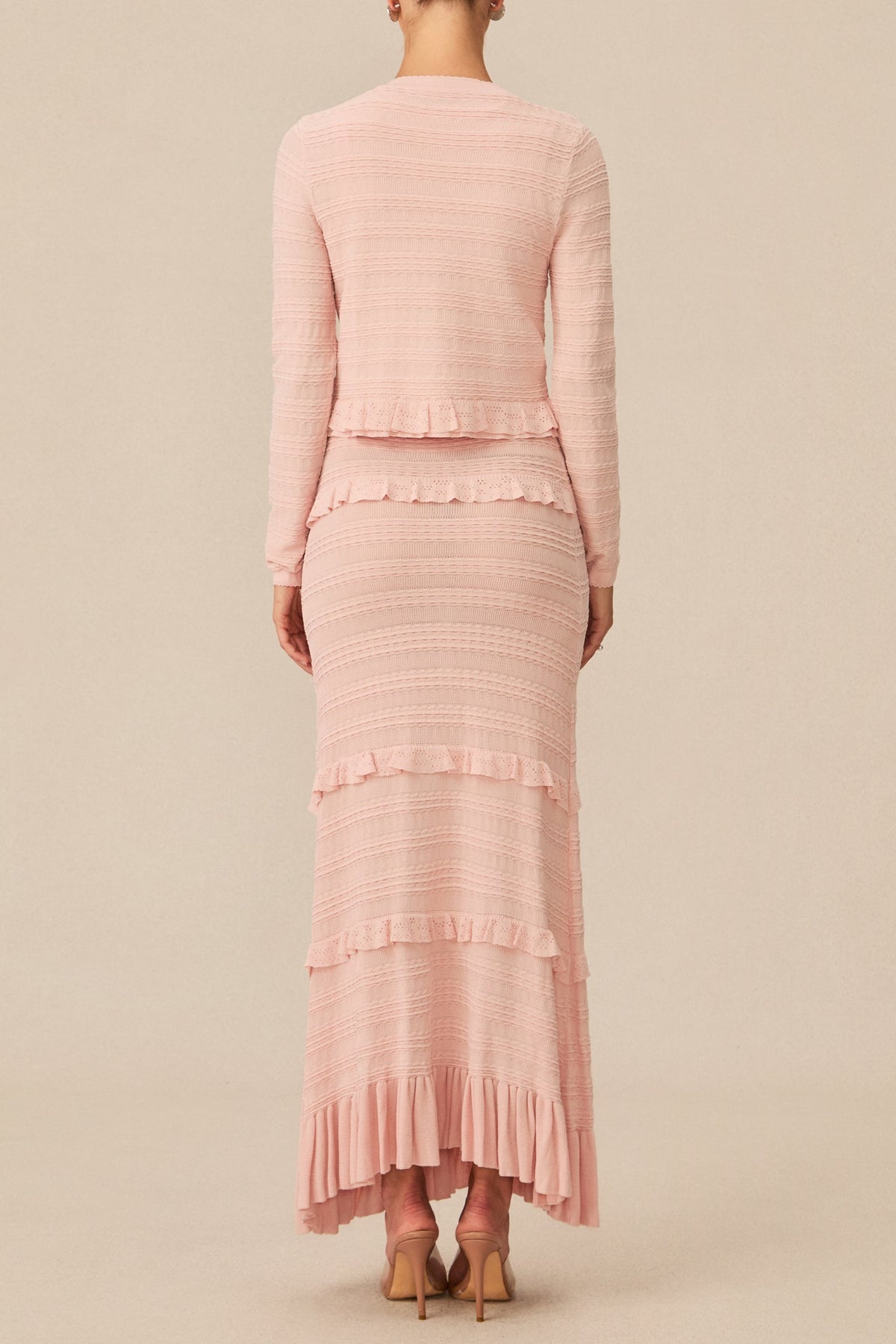 mildred Pink Textured Knit Maxi Dress & Cardigan Set