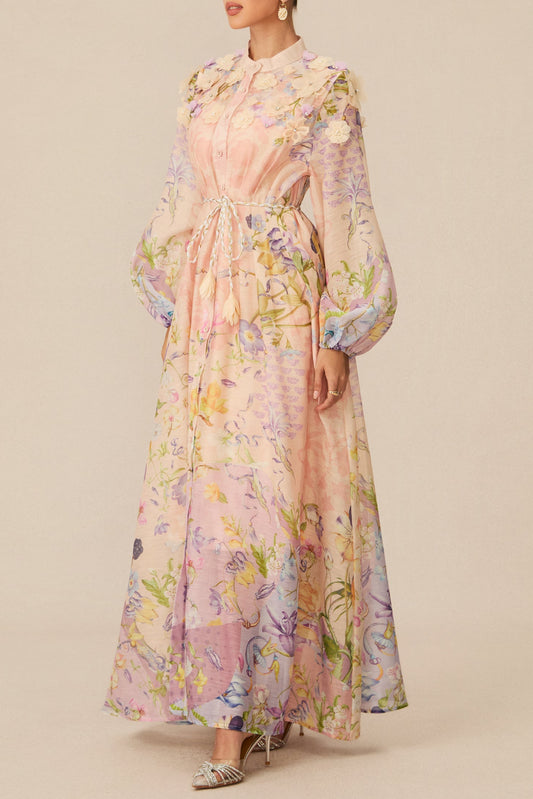 Kate Floral Print Tie Waist Maxi Dress
