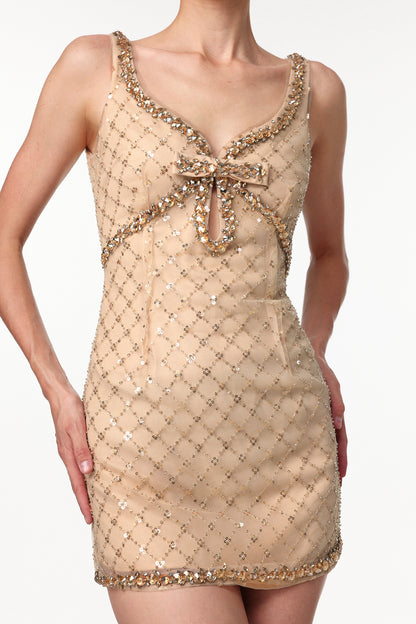 mona Embellished Rhinestone Sequin Mini Dress in yellow