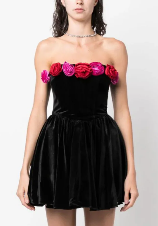 OFF-SHOULDER FLORAL-APPLIQUE MINI DRESS