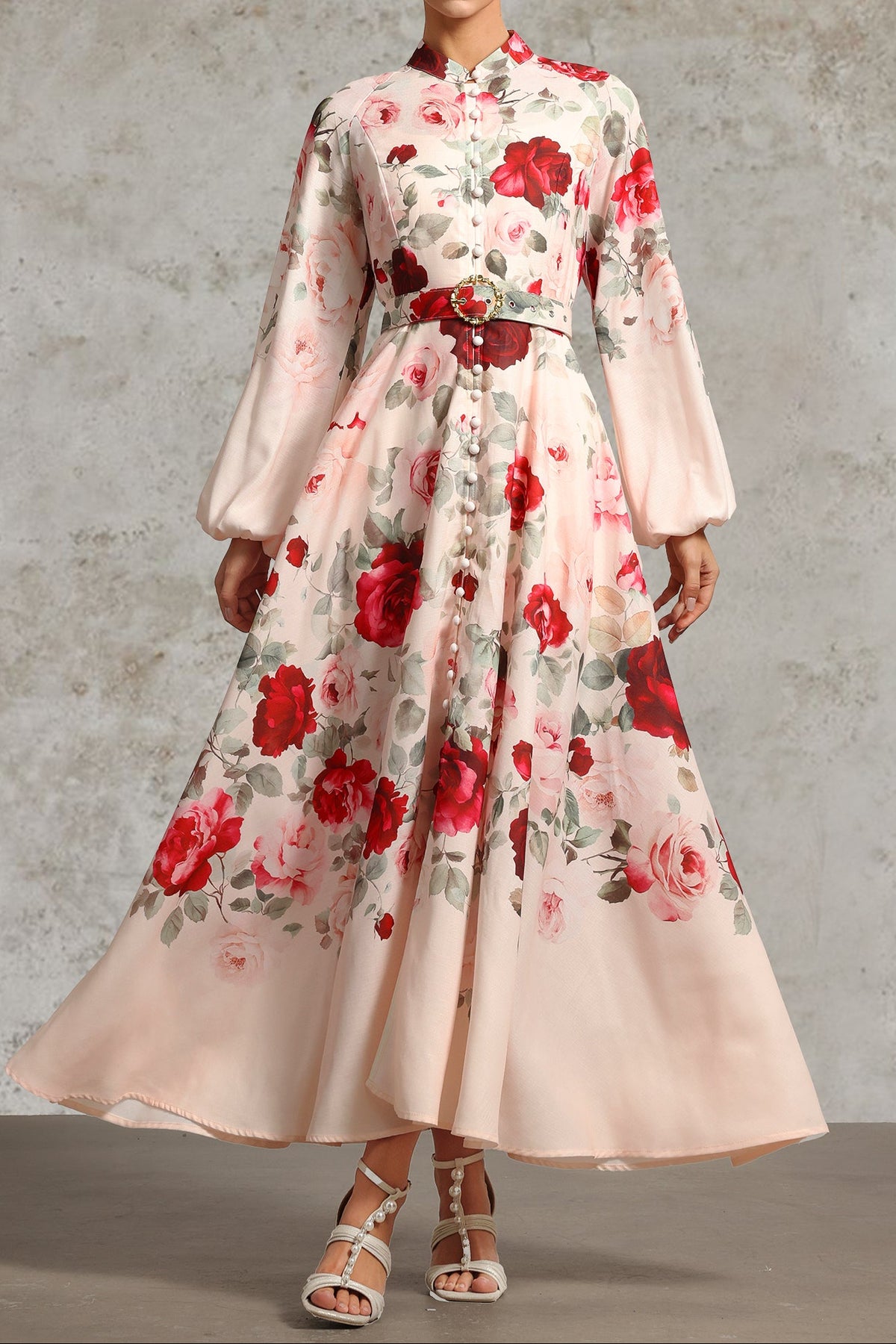 Rucifa Resort Flowy Long Sleeve Printed Woven Maxi Dress