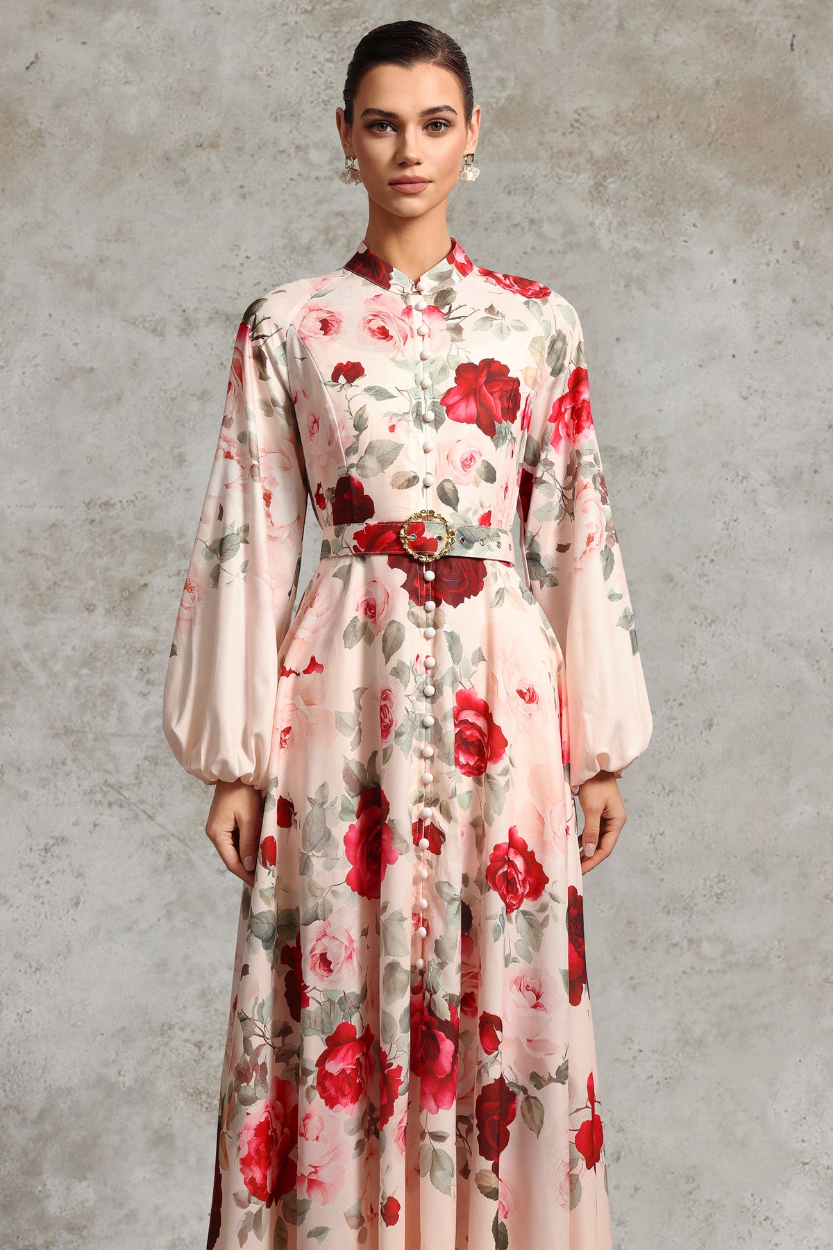 Rucifa Resort Flowy Long Sleeve Printed Woven Maxi Dress