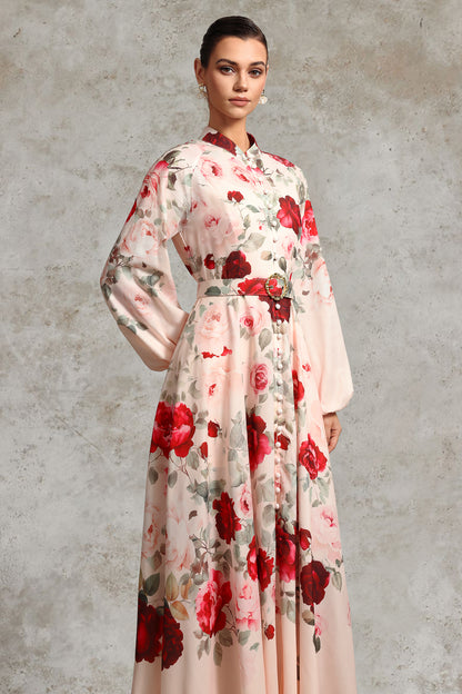 Rucifa Resort Flowy Long Sleeve Printed Woven Maxi Dress