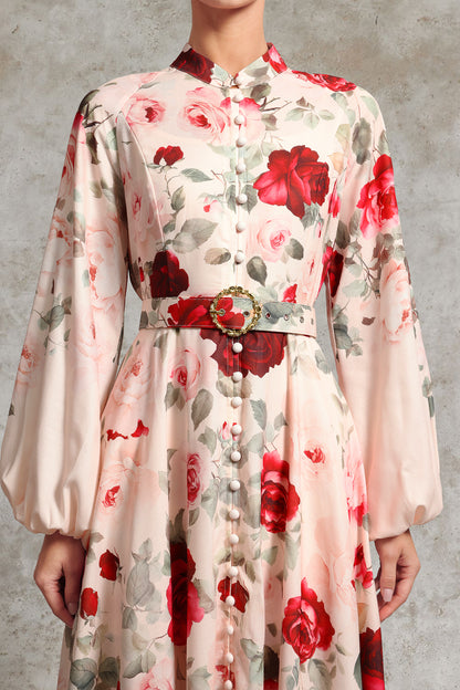 Rucifa Resort Flowy Long Sleeve Printed Woven Maxi Dress