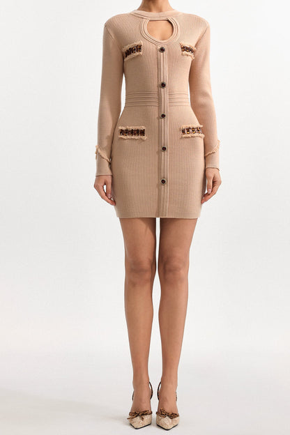 jenny Contour Long Sleeve Knit Mini Dress in Khaki
