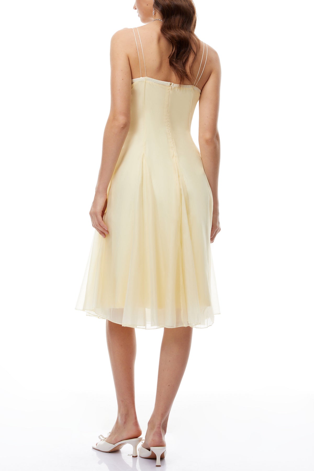 kristin Yellow Floral Appliqué Tulle Midi Dress