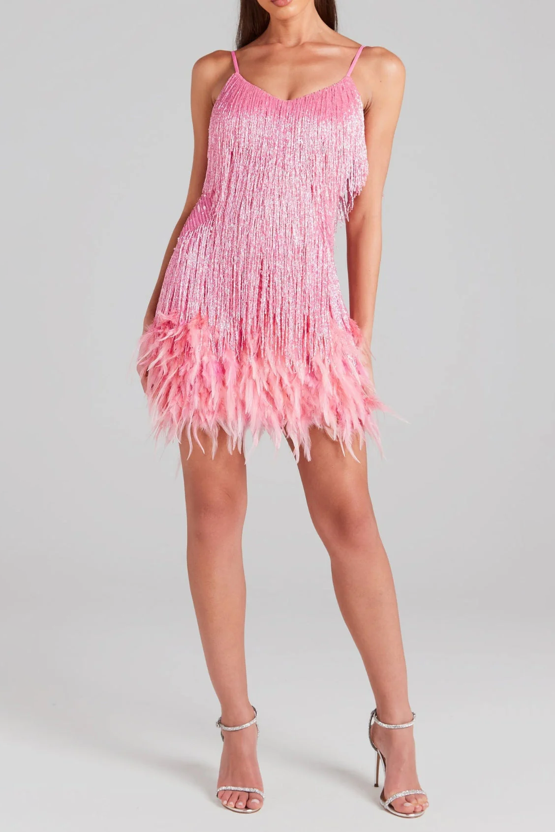 PINK TASSEL FEATHER MINI DRESS