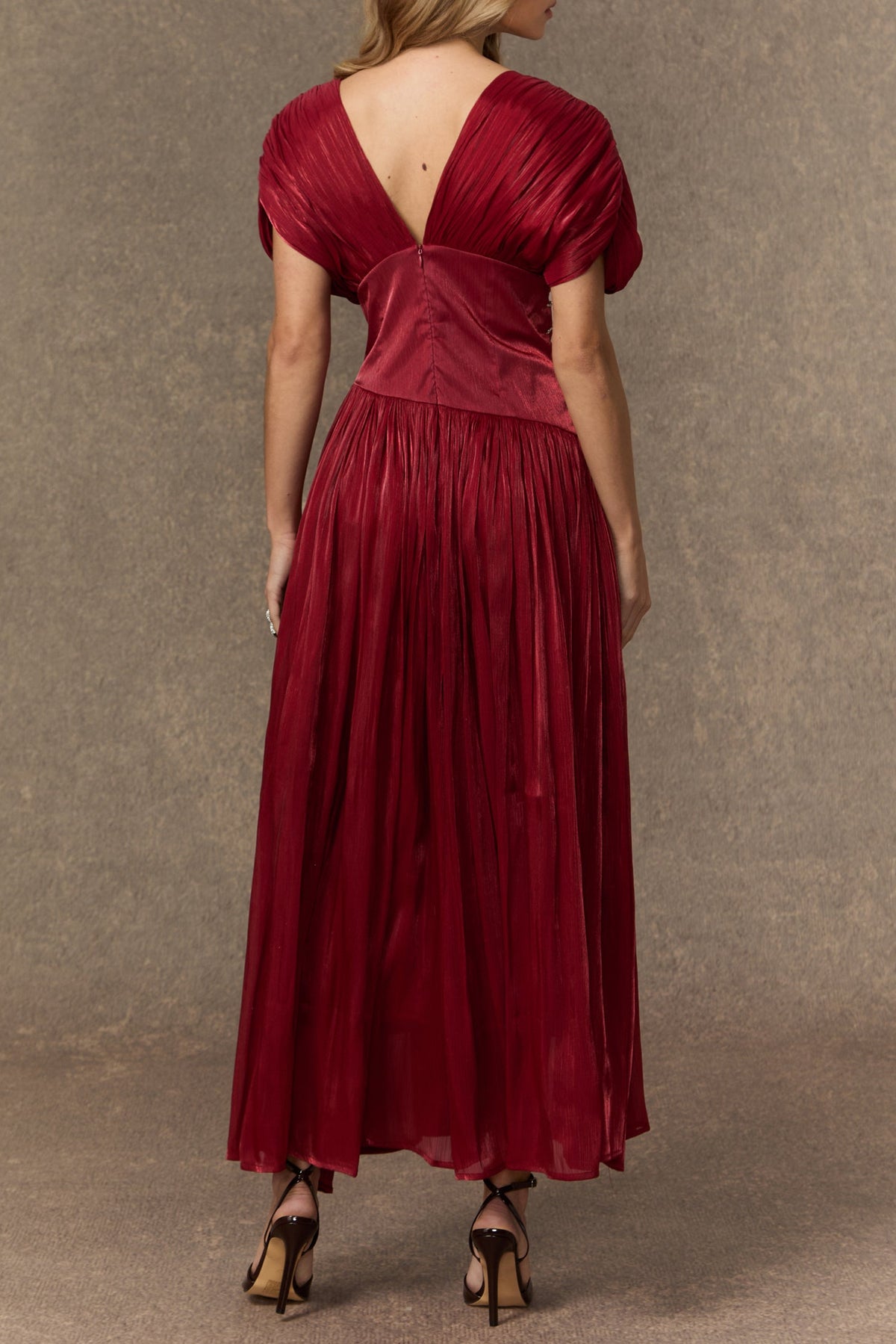 myra Burgundy V-neck Embellished Maxi Dress