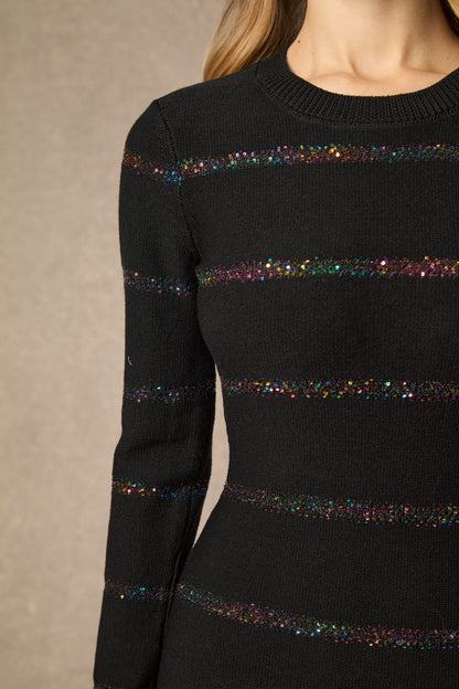 gloria Black Sequin Embellished Knit Midi Dress