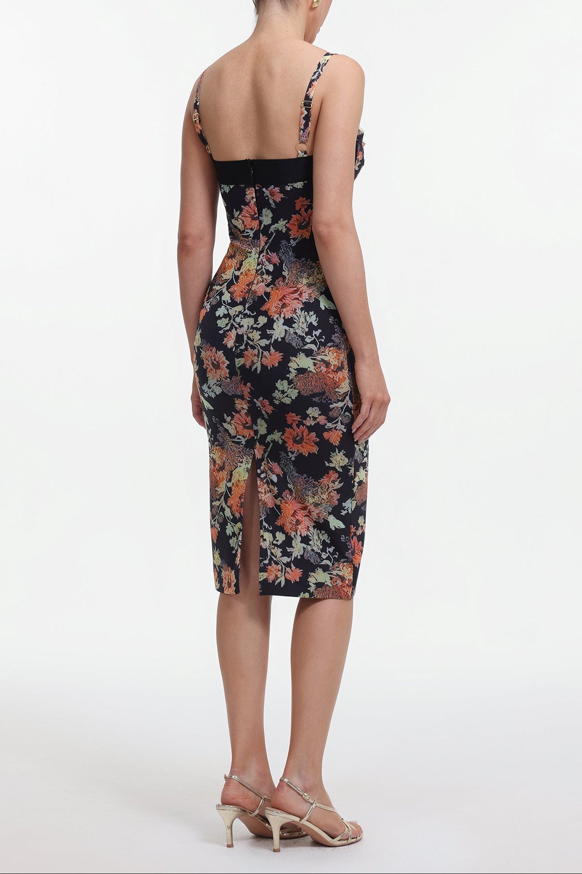 olga Contour Sleeveless Floral Print Bandage Midi Dress