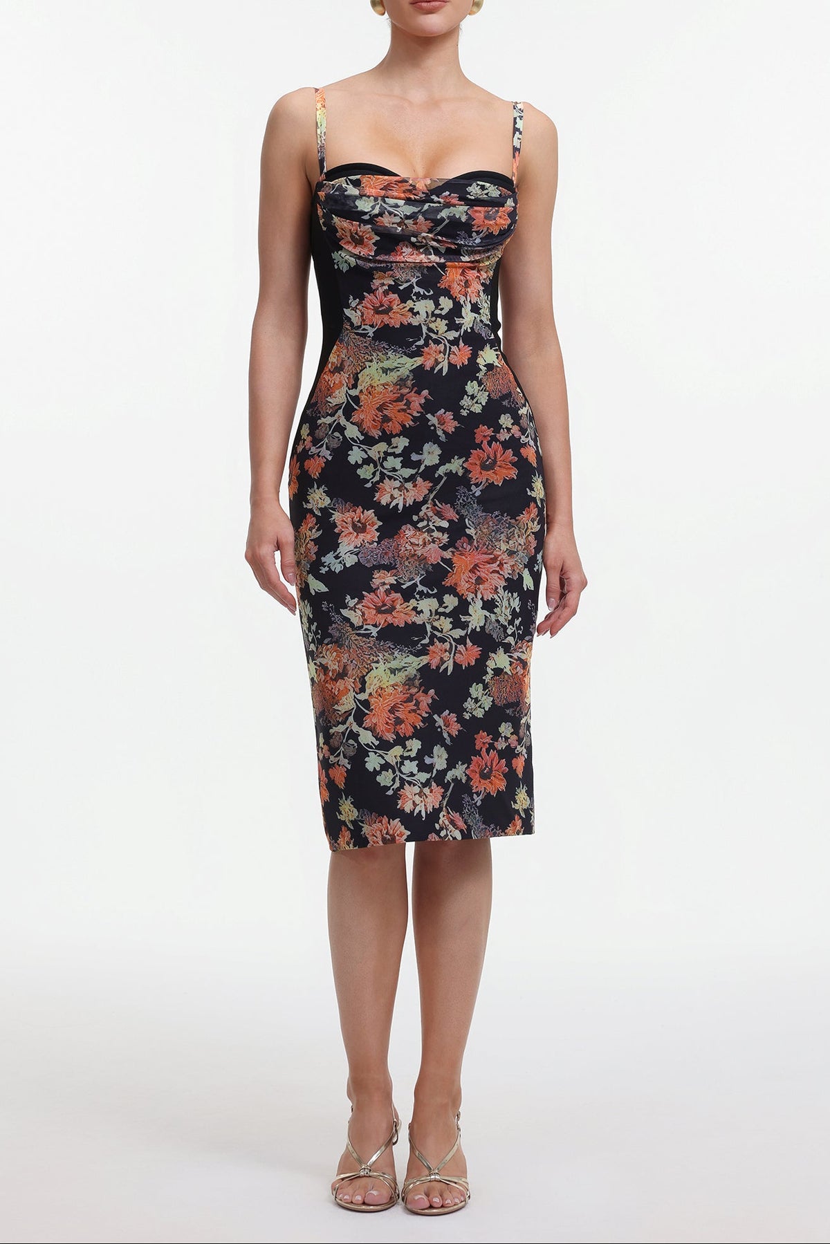 olga Contour Sleeveless Floral Print Bandage Midi Dress