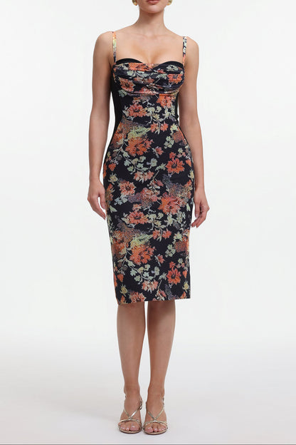 olga Contour Sleeveless Floral Print Bandage Midi Dress