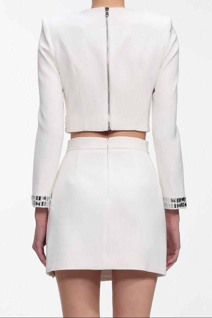 Silver Beaded White Two-Piece Mini Outfit