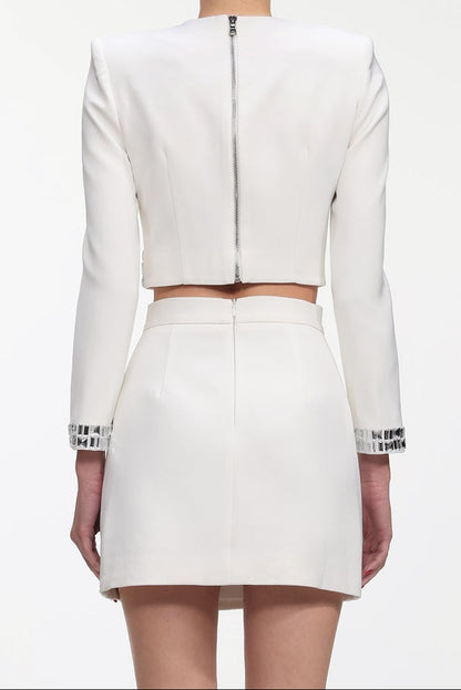 Silver Beaded White Two-Piece Mini Outfit