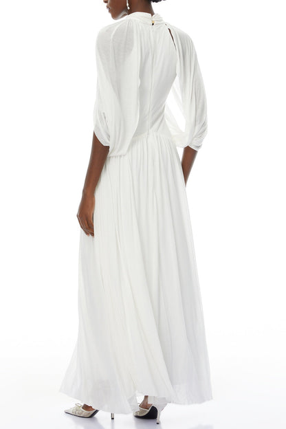 leona white Draped Cape Sleeve Knit Maxi Dress
