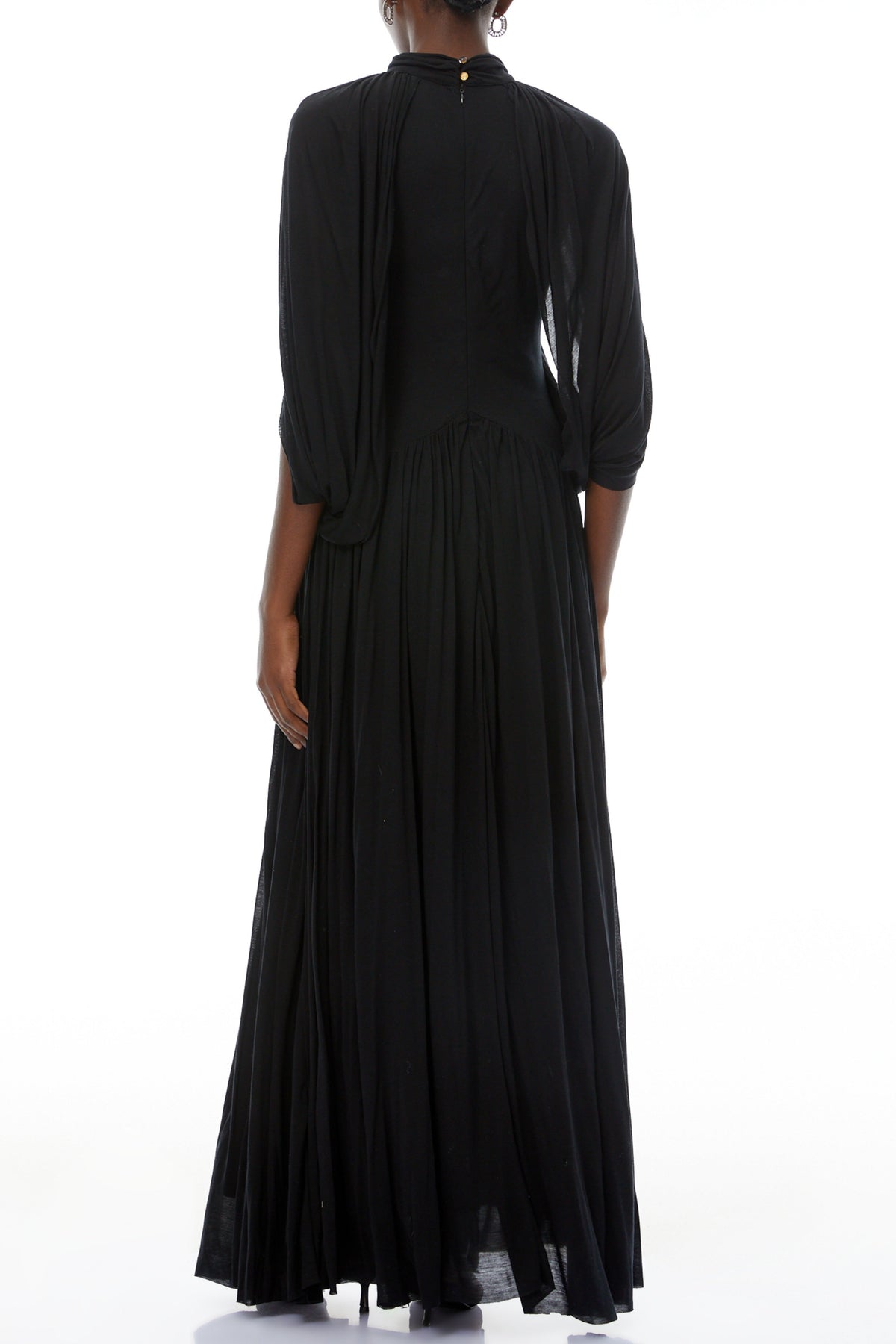 leona black Draped Cape Sleeve Knit Maxi Dress