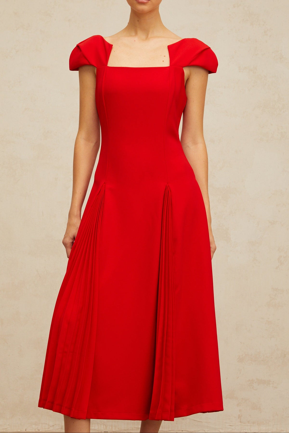 Gervaise red pleated-detail flared midi dress