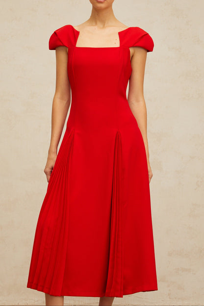 Gervaise red pleated-detail flared midi dress