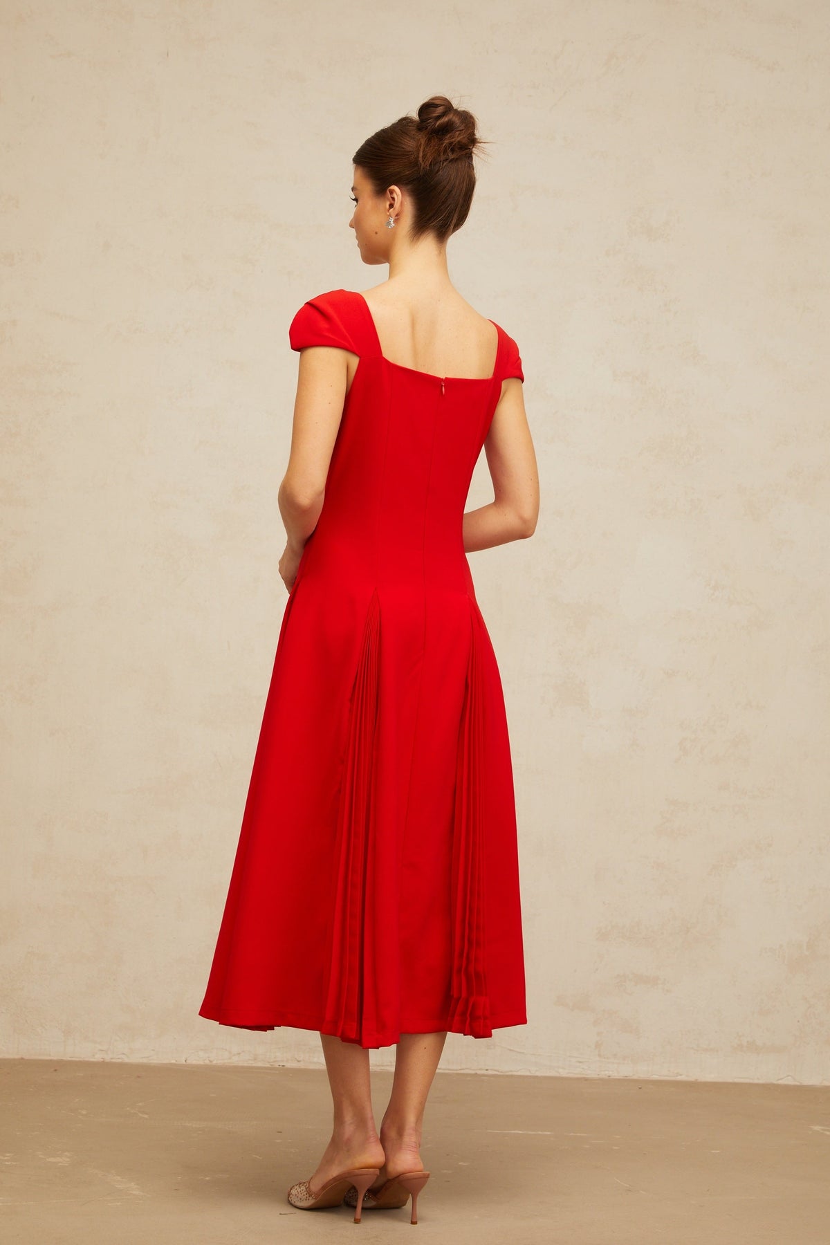 Gervaise red pleated-detail flared midi dress