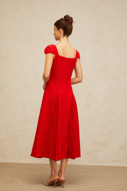 Gervaise red pleated-detail flared midi dress