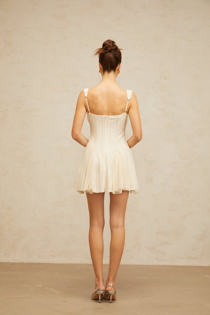 atalanta embellished flared mini dress in cream-white