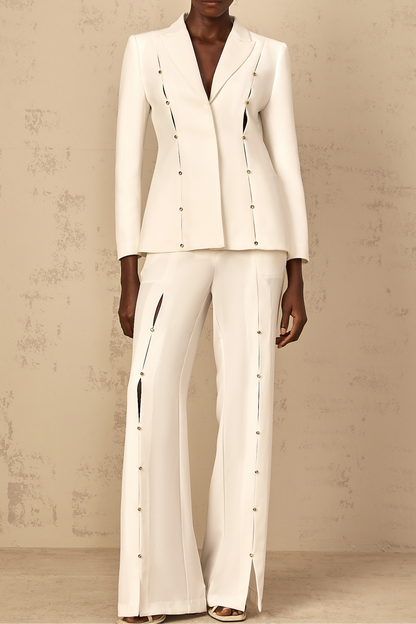 theresa diamond studded hollow out blazer set in white
