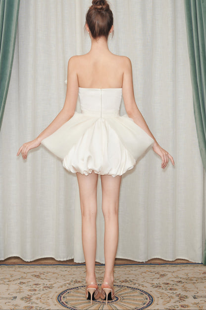 Flower Bud Mini Dress In White