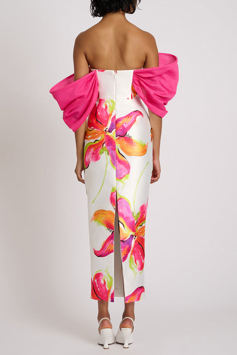 sylvia floral print strapless maxi dress in white
