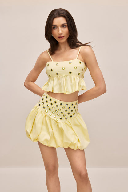 ursula Mirror Embellished Crop Top & Bubble Skirt Set