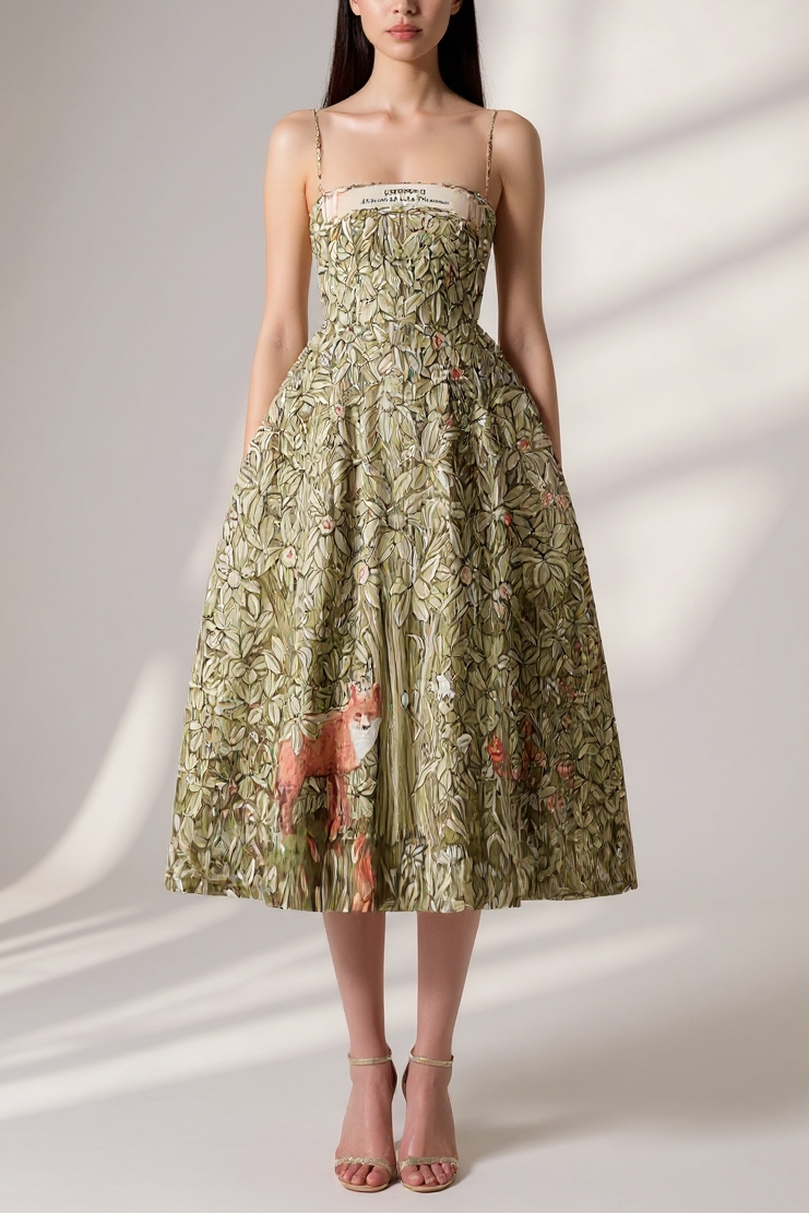 JUNGLE PRINTED MIDI DRESS IN CHOCOLATE