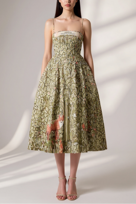 JUNGLE PRINTED MIDI DRESS IN CHOCOLATE