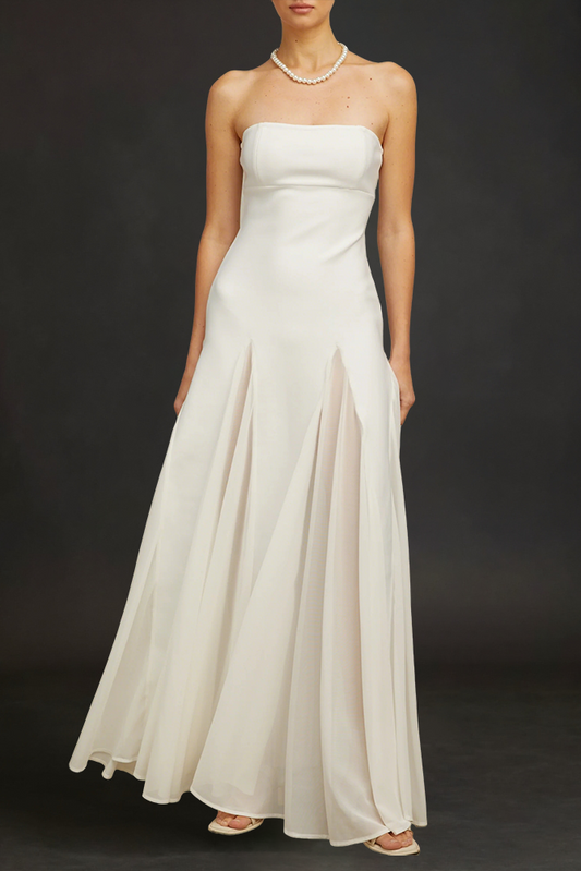 Nathalie white tulle-panelling maxi dress