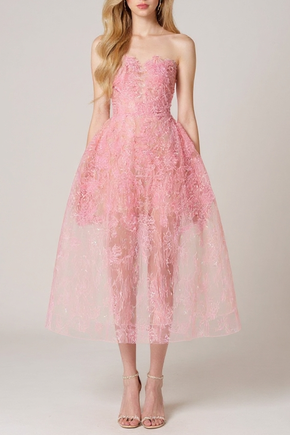 PINK BEADED LACE DRESS