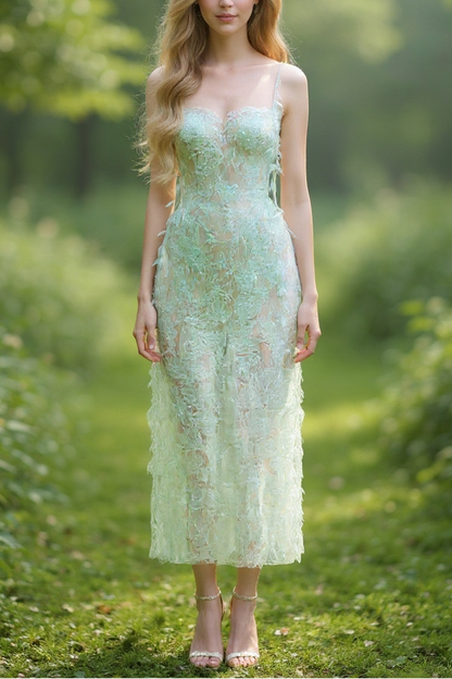 Mint Beaded Lace Pencel Dress