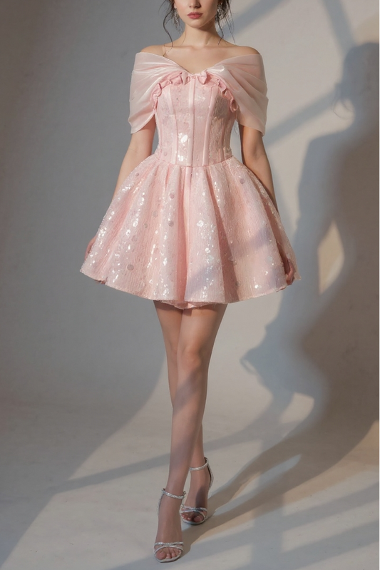 STRAPLESS SEQUIN MINI DRESS IN PINK