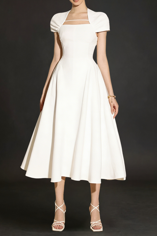MYRNA SQUARE NECKLINE A-LINE MIDI DRESS